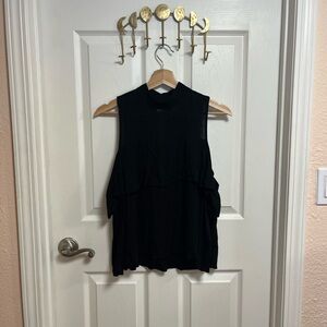 BP Black Ruffle Tank Top with Mandarin Collar